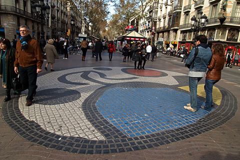 The Mir&oacute; mosaic on La Rambla, Barcelona.