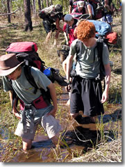 Mucking through a swampy march along teh Jatbula trail--this is why you bring sandals.