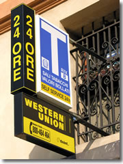 There are Western Union offices throughout Europe—sometimes doubleing as tobacconists, as this one in Italy.