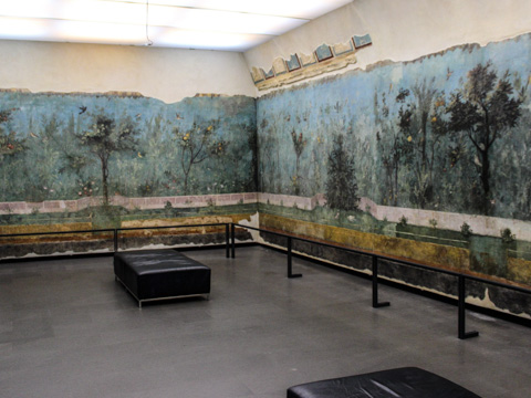 The frescoed walls of the dining room from the Villa of Livia