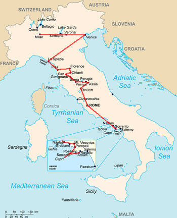 Italy 2-week itinerary with Tuscany map