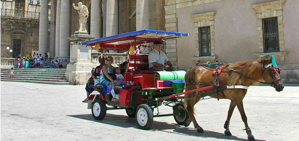 A horse-crawn carriage on Piazza