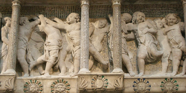 A detail of Donatello's cantoria in the Museo dell'Opera del Duomo of Florence.