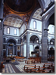 The Brunelleschian interior of the church of San Lorenzo in Florence