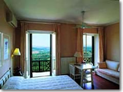 A room at the Hotel Bel Soggiorno, with the Tuscan countryside right outside your window.