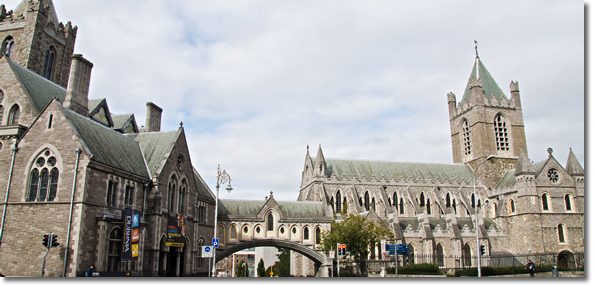 Dublinia Viking Museum (left) and Christ Church Cathedral (right), two of the top sights in Dublin.