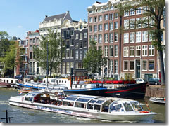 The hop-on, hop-off Canal Bus of Amsterdam