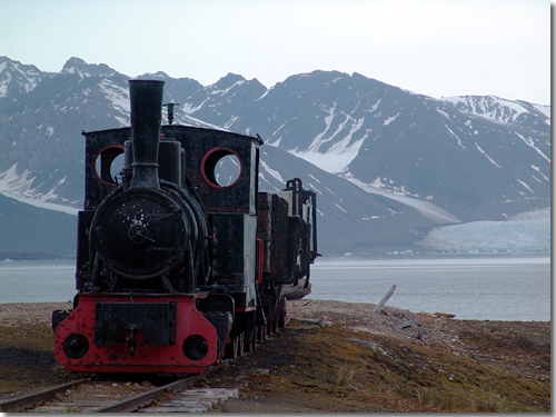 This tiny locomotive on a short-track in the research station town of Ny-Ålesund on the Kongsfjorden of Spitsbergen in the Svalbard Archipelago of Arctic Norway is no longer active but does remain the northernmost train in the world