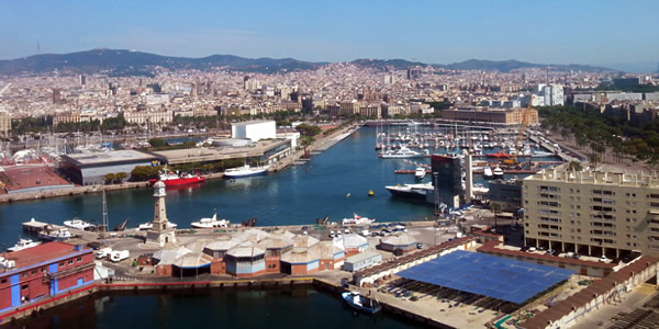 A view of Barcelona from the Teleférico cabel car over Port Vell