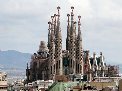 A view of the Sagrada Familia from the Casa Mila.