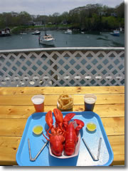 Lobster on the deck at Shaw's Lobster Pound near Pemaquid Point, Maine