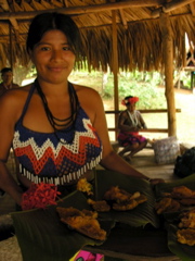 The Embera serve visitors meals of tilapia and plantains on banana leaves when you visit one of their villages on the Rio Chagres in the Panamanian jungle.