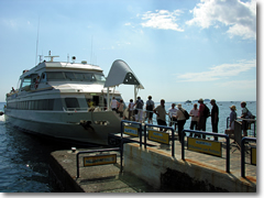 A Metro del Mare ferry stops at Positano on the Amalfi Coast.