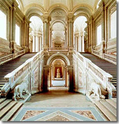 the grand staircase inside the Palazzo Reale di Caserta