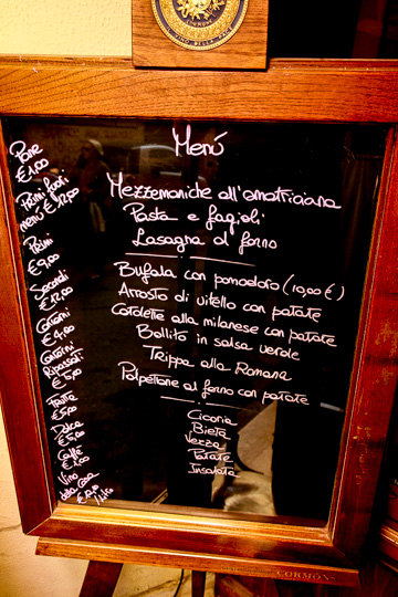 The daily menu at Enoteca Corsi, Rome