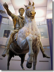 The equestrain statue of Marco Aurelio in the Capitoline Museums of Rome
