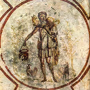 Christ as the Good Shepherd fresco in the Catacombs of St. Calixtus