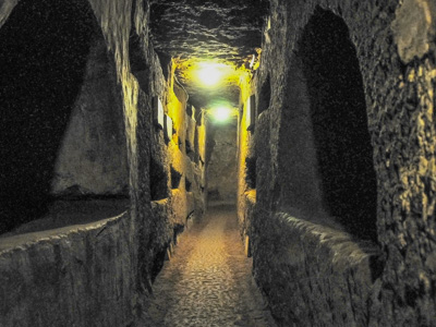 A tunnel in the Catacombs of San Domitilla, Rome
