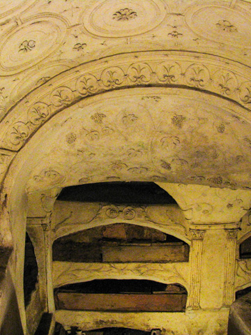 A stuccoed burial chamber in the Catacombs of San Sebastiano