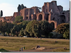 The Domus Augustana, built for the Emperor Domitian, atop the Palatine Hill overlooking the Circus Maximus.