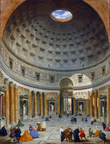 The interior of the Pantheon as it appeared in 1734 in a painting by Giovanni Paolo Pannini