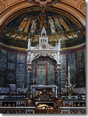 The Arnolfo di Cambio ciborium and apse mosaics in Rome's church of Santa Cecilia in Trastevere. (Photo by Mari27454) http://commons.wikimedia.org/wiki/File:Santa_Cecilia_in_Trastevere_altare_.jpg
