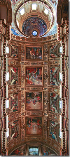 The frescoed nave ceiling and dome of Rome's church of Sant'Andrea della Valle.