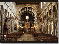 The interior of Rome's church of Santa Maria in Aracoeli on the Captoline Hill