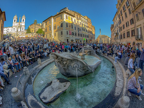 La Barcaccia (the Ugly Boat) fountain on Piazza di Spagna at the foot of the Spanish Steps in Rome