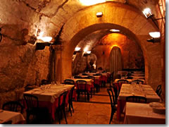 An arcade of Pompey's Theatre forms a basement dining room in Da Pancrazio restaurant.