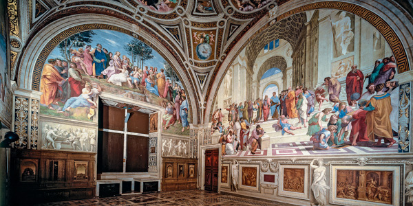 The Stanza della Segnatura in Rome's Vatican, frescoed by Raphael