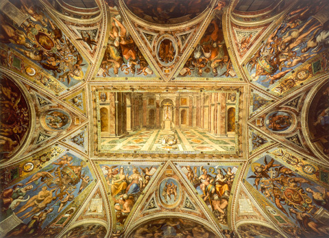 The ceiling of the Sala di Constantino in the Raphael Rooms of the Vatican Museums