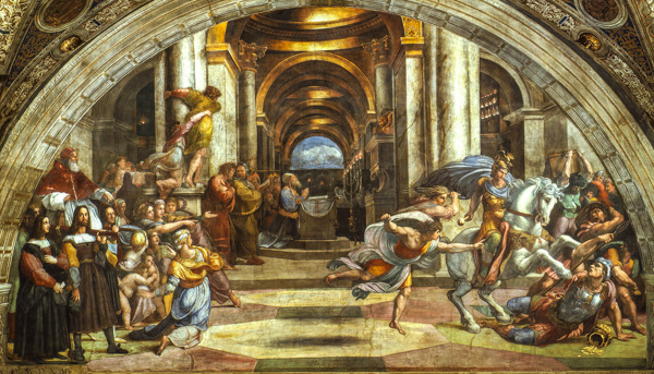 Raphael's Heliodorus Expelled from the Temple in the Stanza di Eliodoro of the Raphael Rooms in the Vatican Museum, Rome