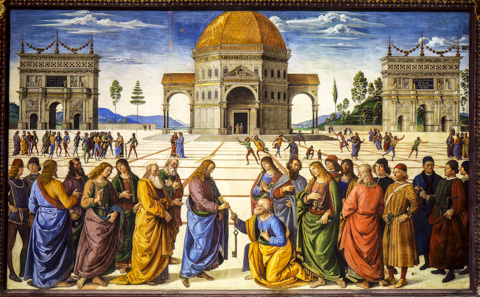 Perugino's Christ Handing the Keys to St .Peter on the Sistine Chapel wall 