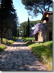 The Via Appia Antica, or Ancient Appian way, leading south from Rome