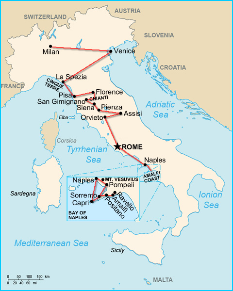Italy 2-week itinerary with Tuscany map