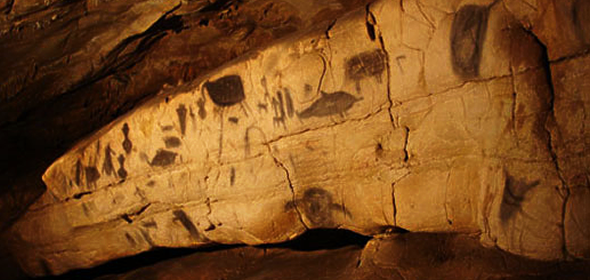 Cave paintings in La Grotta del Genovese on the Egadi island of Levanzo, Sicily