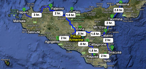 Travel times to get to Piazza Armerina