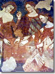 A medieval fresco of women shooting dice in the Castello di Arco