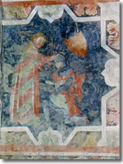 A medieval fresco of the investiture of a knight in the Castello di Arco