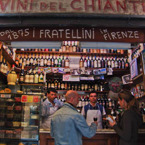I Fratellini, a sidewalk fiaschetteria selling panini and wine by the glass in Florence