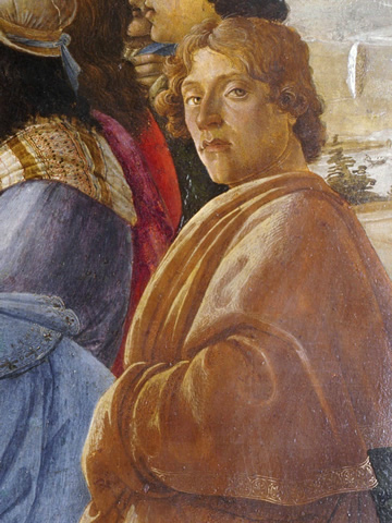 A self-portrait of Sandro Botticelli, a detail from his Adoration of the Magi in the Uffizi Galleries
