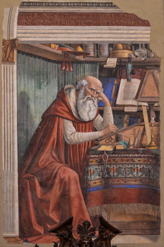 Domenico Ghirlandaio's St. Jerome in his Study (1480) in the church of Ognissanti, Florence. (Photo by Richard Mortel)