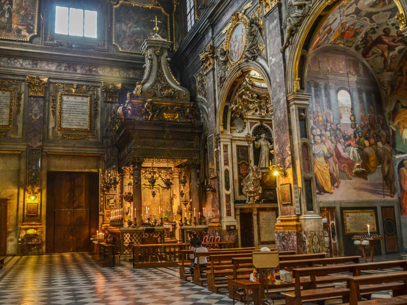 The nave of the church of Santissima Annunziata and its Chapel of the Annunciation in Florence. (Photo by Richard Mortel)