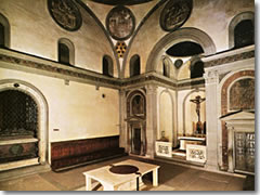 The Sagrestia Vecchia (Old Sacristy) of San Lorenzo church in Florence, designed by Brunelleschi and decorated by Donatello.