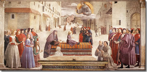 The Miracle of the Boy Brought Back to Life, a fresco by Domenico Ghirlandaio in Florence's church of Santa Trinita