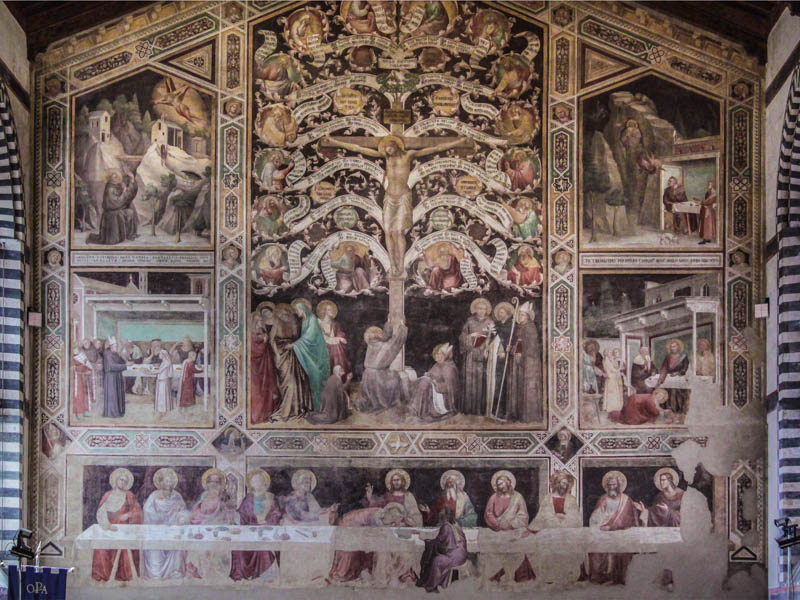 14C frescoes by Taddeo Gaddi in the Refectory of Santa Croce showing the Tree of Life above The Last Supper. (Photo by Kotomi)