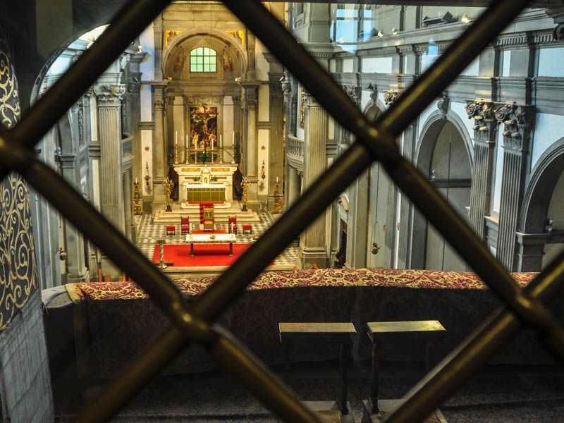 The interior of the church of Santa Felicita as seen from the Vasari Corridor, Florence. (Photo by ashtanga2004)