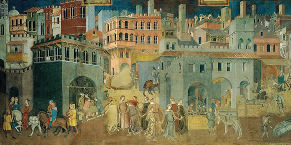 The Allegory of Good and Bad Government and its Effects on the Town and Countryside, fresco by the Lorenzetti Brothers, Palazzo Pubblico, Siena