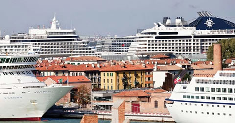 Cruise ships tower over Venice